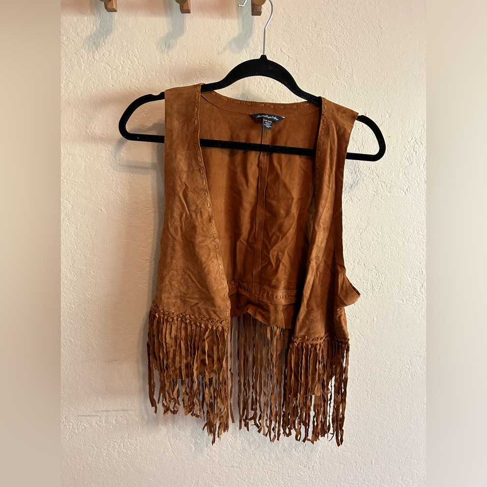 Brown fringe vest